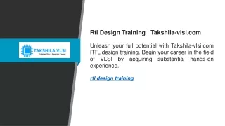 rtl design training takshila vlsi com unleash