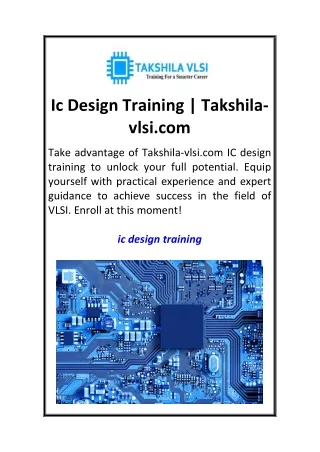 ic design training takshila vlsi com