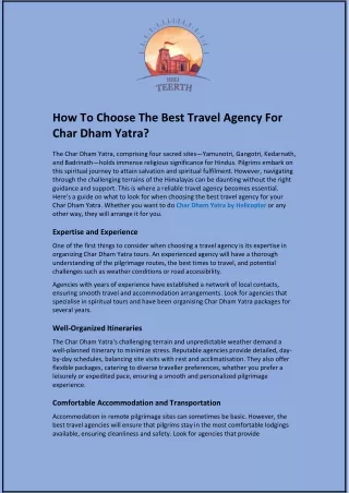 How To Choose The Best Travel Agency For Char Dham Yatra?