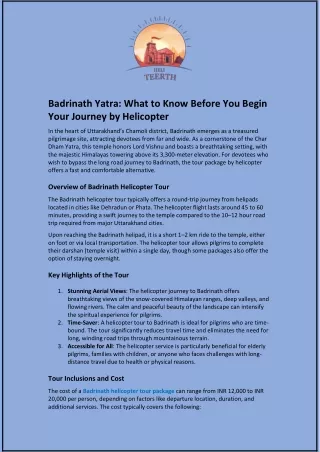Badrinath Yatra: What to Know Before You Begin Your Journey by Helicopter
