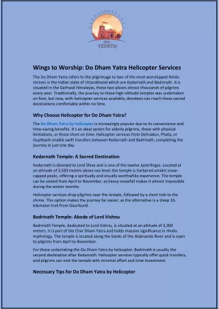 Wings to Worship: Do Dham Yatra Helicopter Services