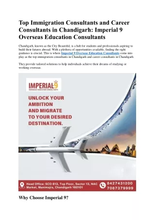 Top Immigration Consultants and Career Consultants in Chandigarh