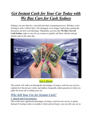 Get Instant Cash for Your Car Today with We Buy Cars for Cash Sydney