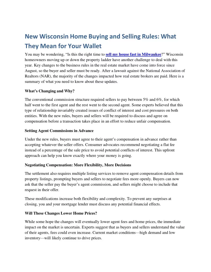 new wisconsin home buying and selling rules what