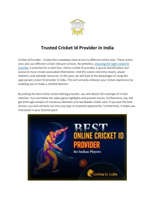 Trusted Cricket Id Provider in India