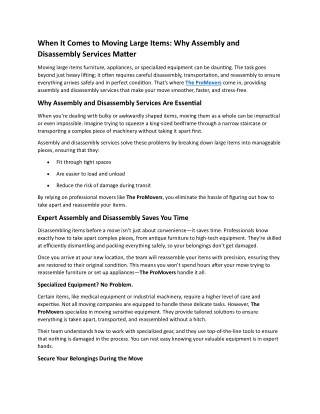 When It Comes to Moving Large Items: Why Assembly and Disassembly Services Matte