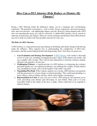 How Can a DUI Attorney Help Reduce or Dismiss My Charges