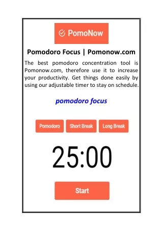 Pomodoro Focus  Pomonow.com