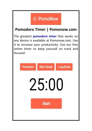 Pomodoro Timer  Pomonow.com