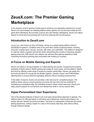 zeusx com the premier gaming marketplace