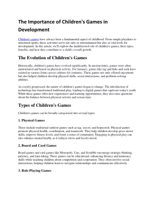 Exploring the World of Children's Games