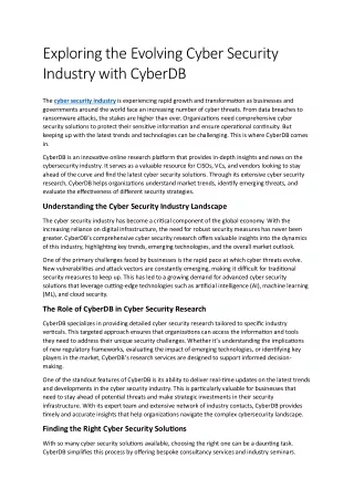 Exploring the Evolving Cyber Security Industry with CyberDB