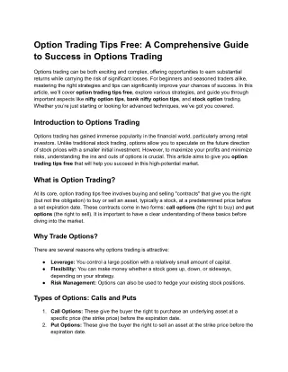 Option Trading Tips Free: A Comprehensive Guide to Success in Options Trading