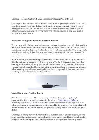 Cooking Healthy Meals with C&S Homestore’s Frying Pans with Lids