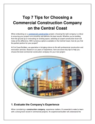 Top 7 Tips for Choosing a Commercial Construction Company on the Central Coast