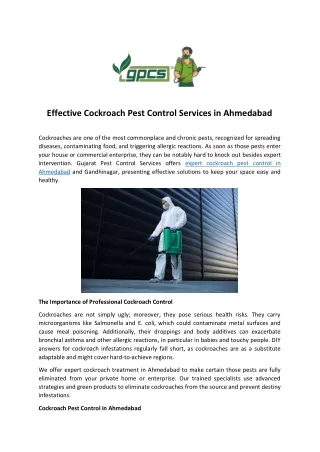 effective cockroach pest control services