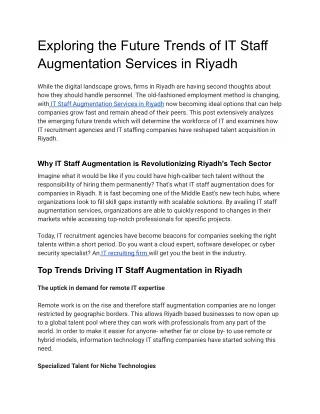 Exploring the Future Trends of IT Staff Augmentation Services in Riyadh