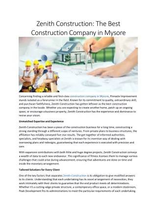 Zenith Construction: The Best Construction Company in Mysore