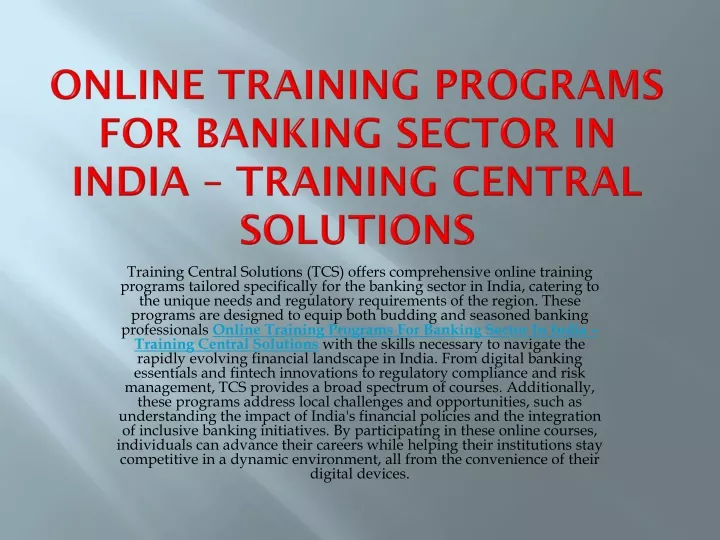 online training programs for banking sector in india training central solutions