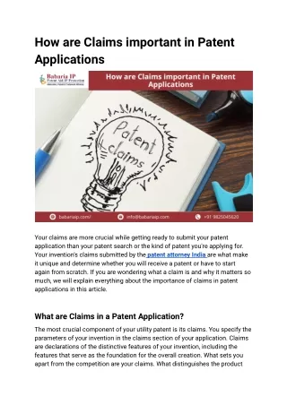 How are Claims important in Patent Applications