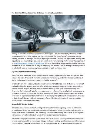 The Benefits of Using An Aviation Brokerage For Aircraft Acquisitions