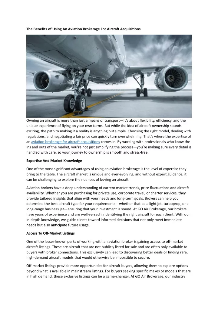 the benefits of using an aviation brokerage