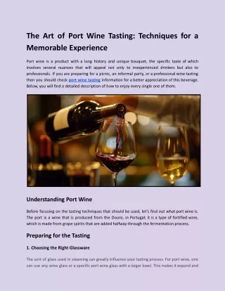 The Art of Port Wine Tasting Techniques for a Memorable Experience