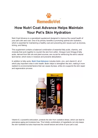 How Nutri Coat Advance Helps Maintain Your Pet’s Skin Hydration