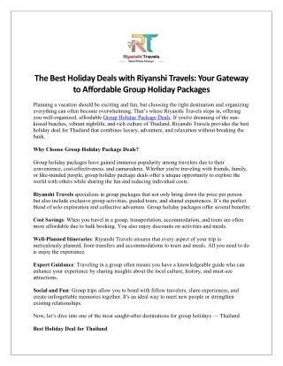 The Best Holiday Deals with Riyanshi Travels Your Gateway to Affordable Group Holiday Packages