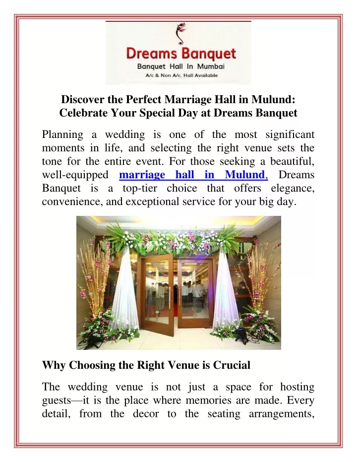 discover the perfect marriage hall in mulund