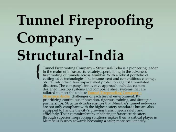 tunnel fireproofing company structural india