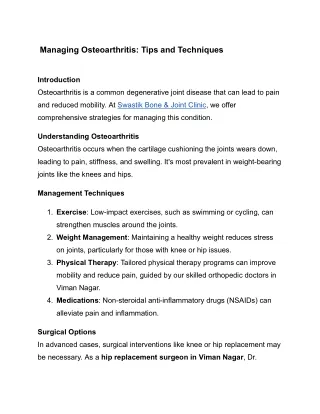 Managing Osteoarthritis: Tips and Techniques