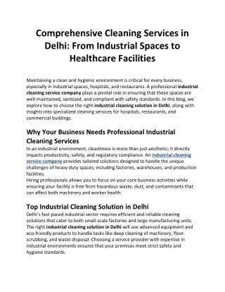 Comprehensive Cleaning Services in Delhi From Industrial Spaces to Healthcare Facilities
