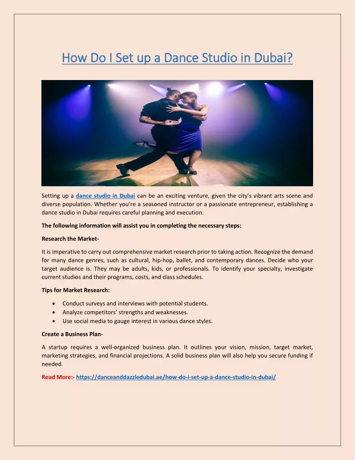 how do i set up a dance studio in dubai