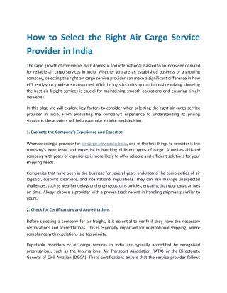 How to Select the Right Air Cargo Service Provider in India