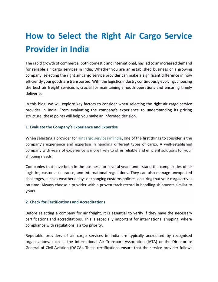 how to select the right air cargo service