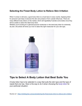 Selecting the Finest Body Lotion to Relieve Skin Irritation