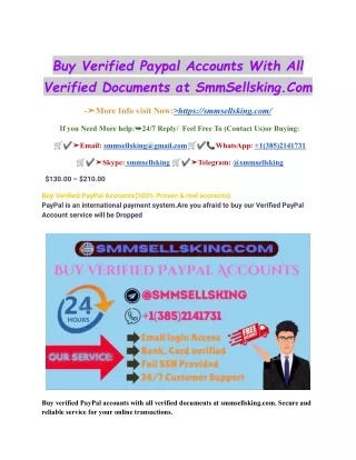 To Buy Verified Paypal Accounts With All Verified Documents at SmmSellsking