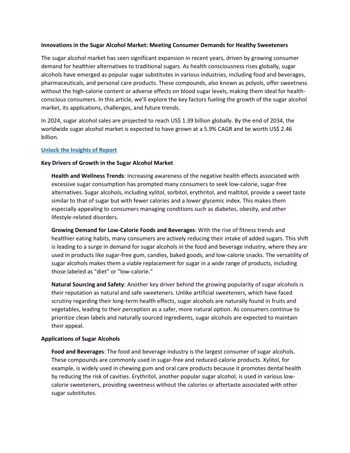 innovations in the sugar alcohol market meeting