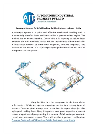 Conveyor Systems for OEM Machine Builder Partners in Pune