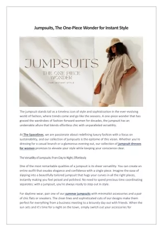 Jumpsuits, The One-Piece Wonder for Instant Style