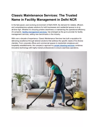 Reliable Facility Management in Delhi NCR: Professional Carpet Cleaning and Hous