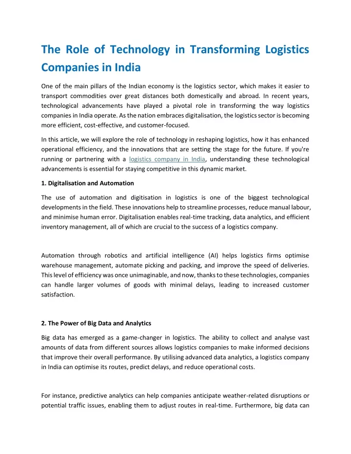 the role of technology in transforming logistics