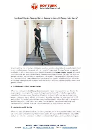 How Does Using the Advanced Carpet Cleaning Equipment Influence Hotel Guests