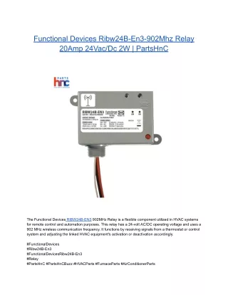 Functional Devices Ribw24B-En3-902Mhz Relay 20Amp 24Vac_Dc 2W _ PartsHnC