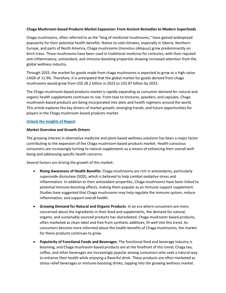 chaga mushroom based products market expansion