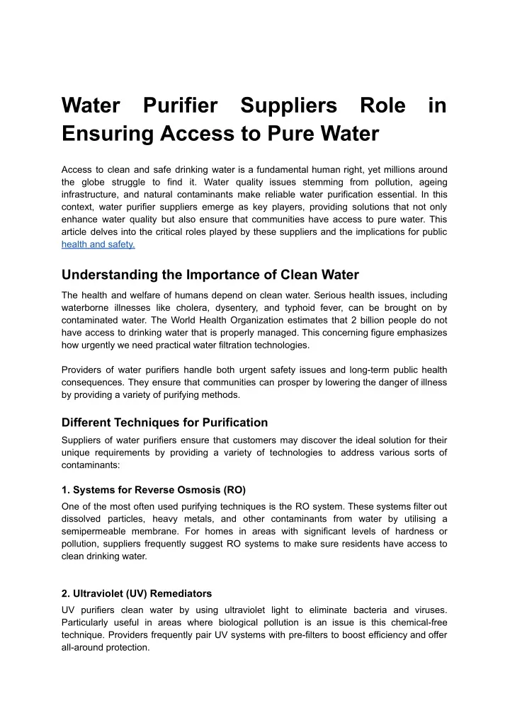 water ensuring access to pure water