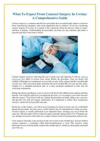 What To Expect From Cataract Surgery In Covina- A Comprehensive Guide