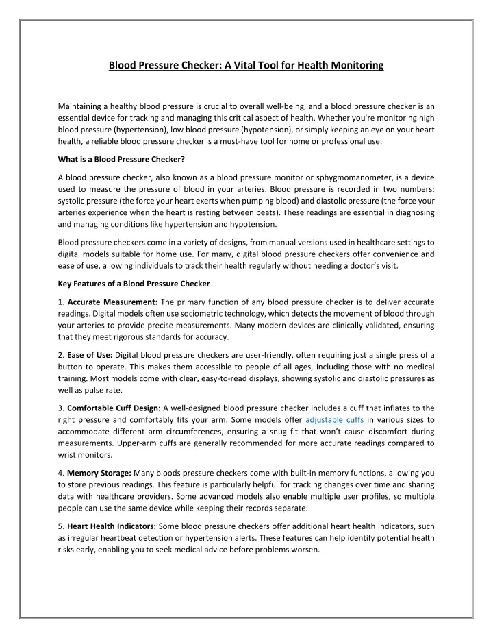 blood pressure checker a vital tool for health