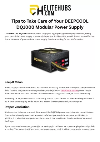 Tips to Take Care of Your DEEPCOOL DQ1000 Modular Power Supply